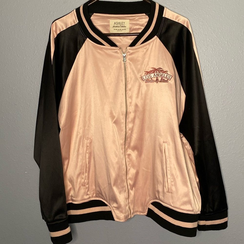 Ashley By 26 International Los Angeles State of Mind Pink & Black Bomber Size 3X